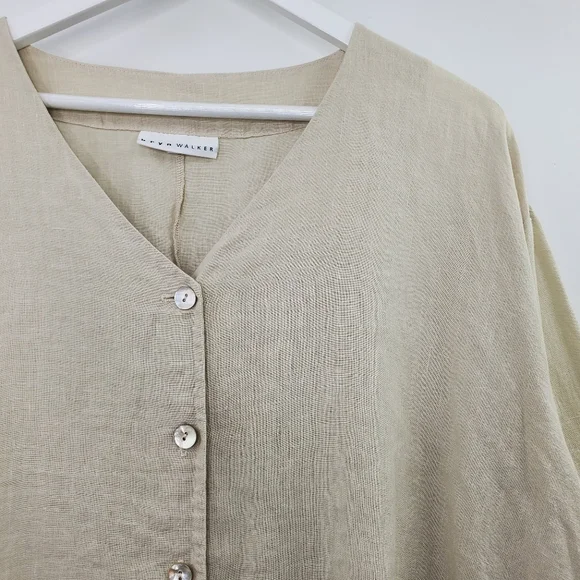 Bryn Walker Linen Tunic Top Button Down Neutral Lagenlook Oversized Minimal - Picture 2 of 9